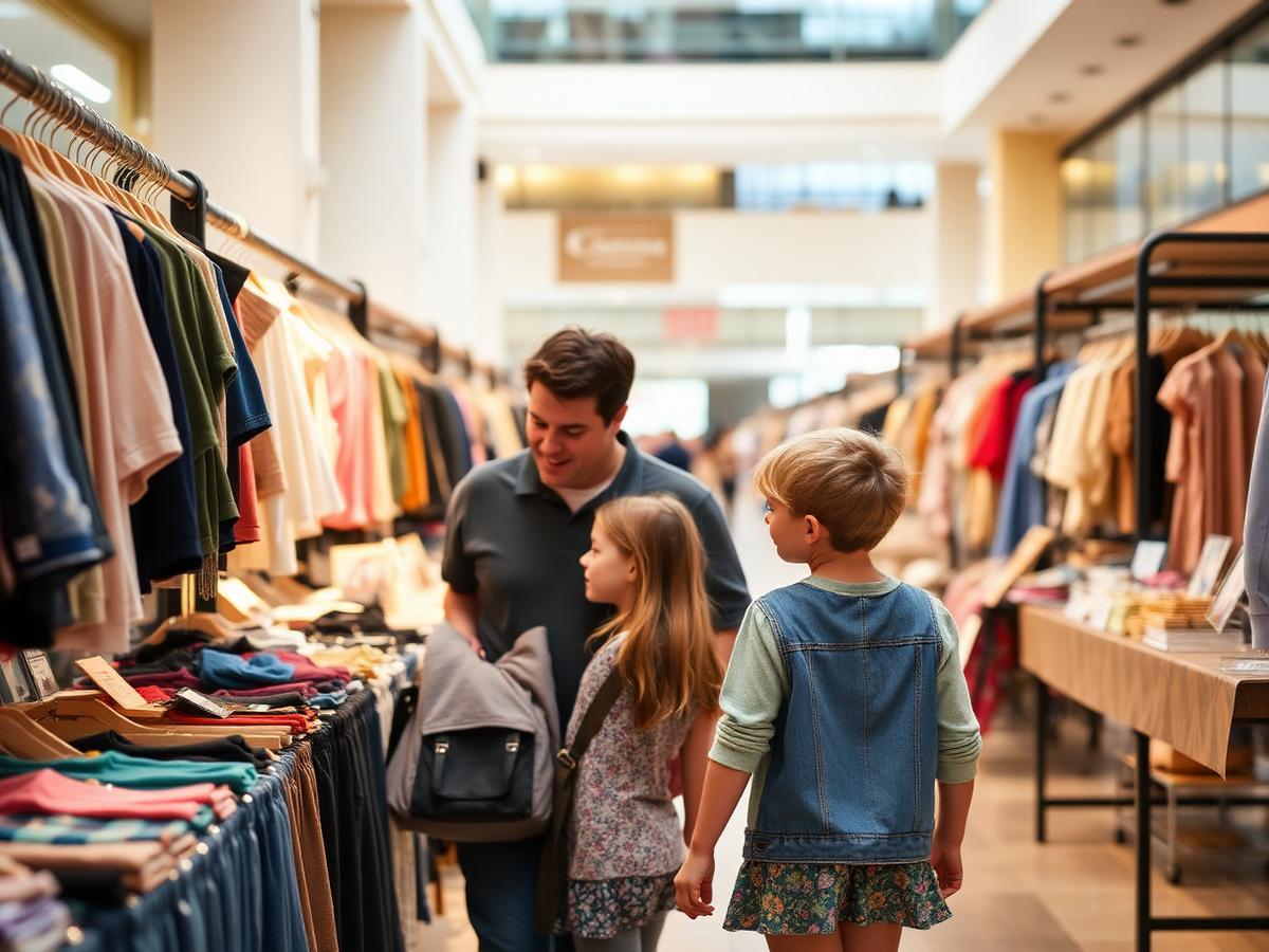 A family browsing vendor booths together